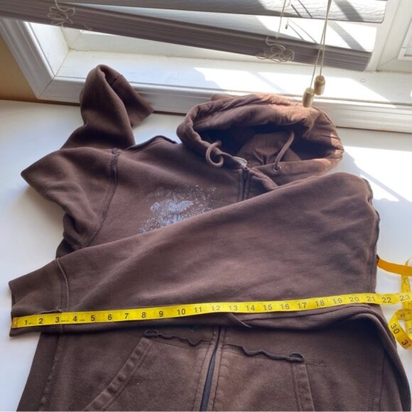 Y2K 725 Originals Full Zip Sweatshirt Woman XL Brown Dragon Streetwear Raw Hems - Picture 11 of 15